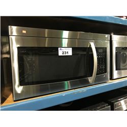 SAMSUNG STAINLESS STEEL AND BLACK ABOVE RANGE MICROWAVE