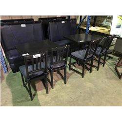 4 BLACK WOODEN RESTAURANT CHAIRS WITH CUSHIONS