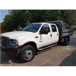 2004 FORD F-450 DUMP TRUCK, 4DR, WHITE, VIN # 1FDXW46PX4EA17384