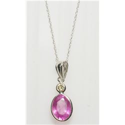 14K GOLD ENHANCED PINK SAPPHIRE(2.6CT) DIAMOND (0.06CT) PENDANT WITH 10K CHAIN