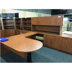 CHERRY 8' X 6' U-SHAPE EXECUTIVE DESK WITH HUTCH