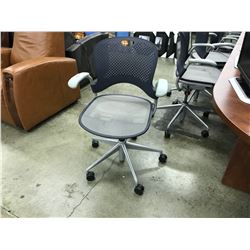 HERMAN MILLER EVO NAVY AND GREY VENTED BACK WITH MESH BOTTOM ADJUSTABLE MOBILE TASK CHAIR