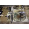 Image 2 : LOT OF COLLECTABLES INCLUDING POCKET WATCHES, SHOE HORNS, JEWELLERY, BRUSHES, TRAYS, AND MORE