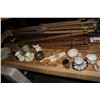 Image 2 : SHELF LOT OF ANTIQUE COLLECTABLES INCLUDING KITCHENWARE, TRIPODS AND MORE
