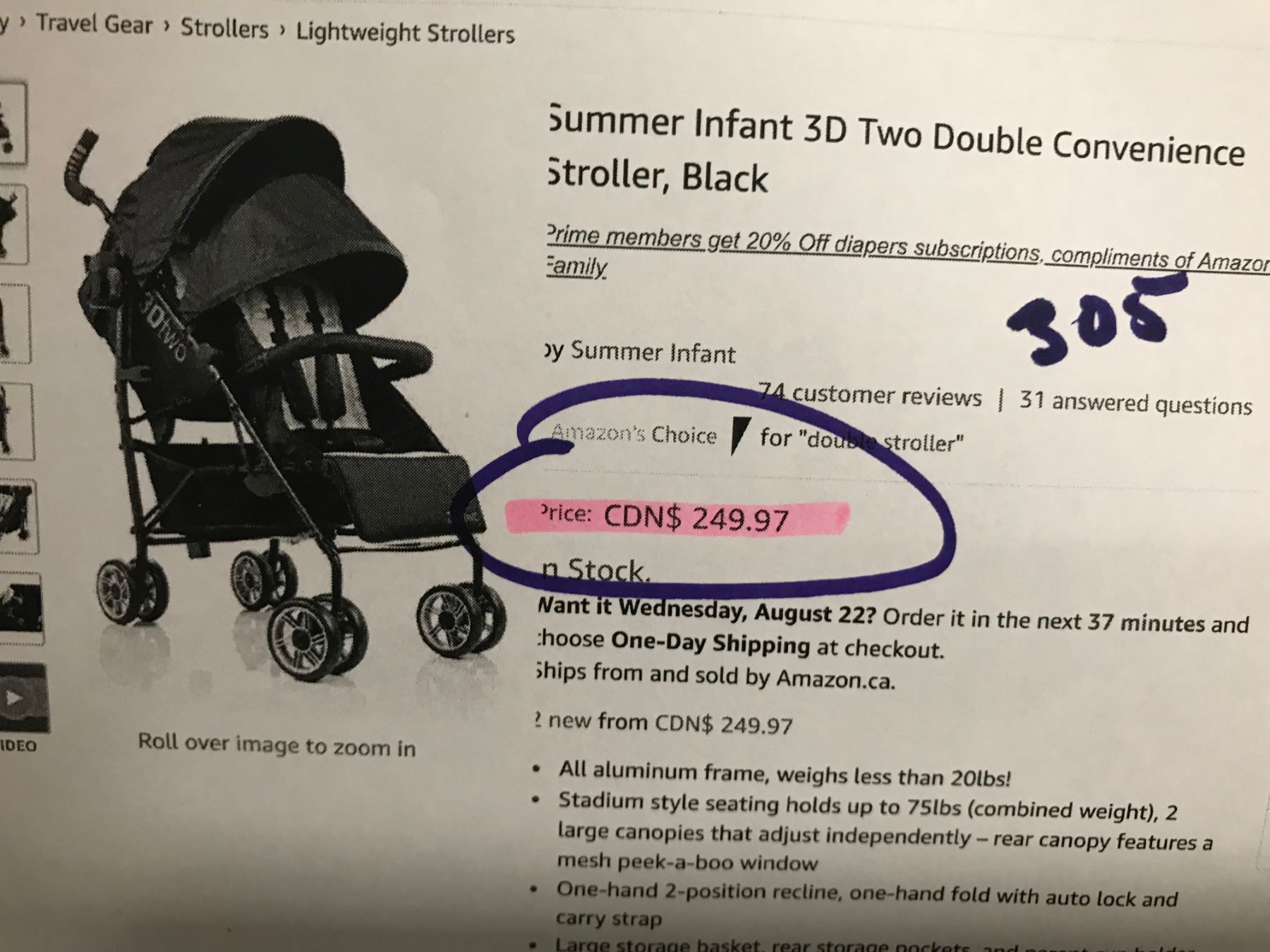 Summer Infant 3d Two Double Convenience Stroller