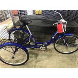 BLUE SCHWINN MERIDIAN SINGLE SPEED TRIKE WITH BASKET