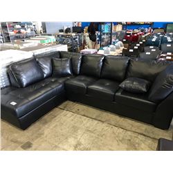 BLACK LEATHER 4 SEAT SOFA WITH CHAISE LOUNGE