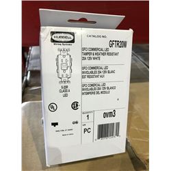 CASE OF 40 BRAND NEW HUBBELL GFCI COMMERCIAL LED 125 VOLT/20 AMP ELECTRICAL OUTLETS - GFTR20W