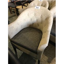 BEIGE BUTTONBACK & DARK WOOD OCCASIONAL CHAIR