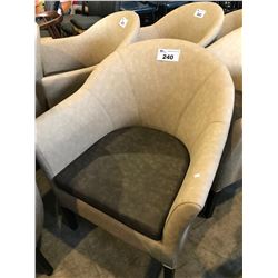 BEIGE & DARK WOOD MID BACK OCCASIONAL CHAIR