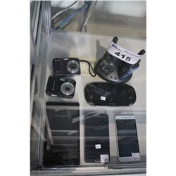 LOT OF ELECTRONICS INCLUDING UNIDEN WALKI-TALKI, SAMSUNG & KODAK DIGITAL CAMERAS, SONY PSVITA,