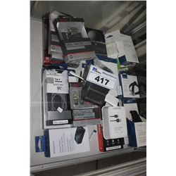LOT OF ASSORTED CABLES, STRAPS, CAMERA EQUIPMENT, AND MORE