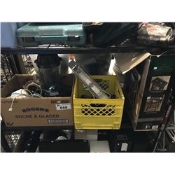 SHELF OF ASSORTED APPLIANCES, SPEAKERS & MORE