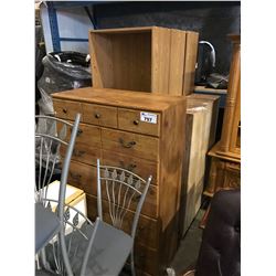 WOODEN DRESSER & 4 BOOK SHELVES