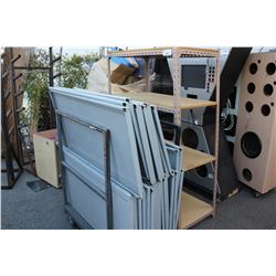 LOT OF METAL SHELVING AND WOOD/METAL SHELF