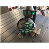 Image 2 : PATIO TABLE WITH UMBRELLA & 2 CHAIRS/TURTLE SOLAR LIGHT (COSMETIC DAMAGE-VIEWING SUGGESTED)