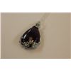 Image 2 : HUGE PURPLE AMETHYST STERLING SILVER NECKLACE, PEAR CUT RICH DEEP LAVENDER