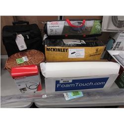 COLEMAN SUNDOME TENT, MCKINLEY HOODED SLEEPING BAG, COLEMAN PROPANE HOSE, BASKEY, LEGACY BAG, MISC