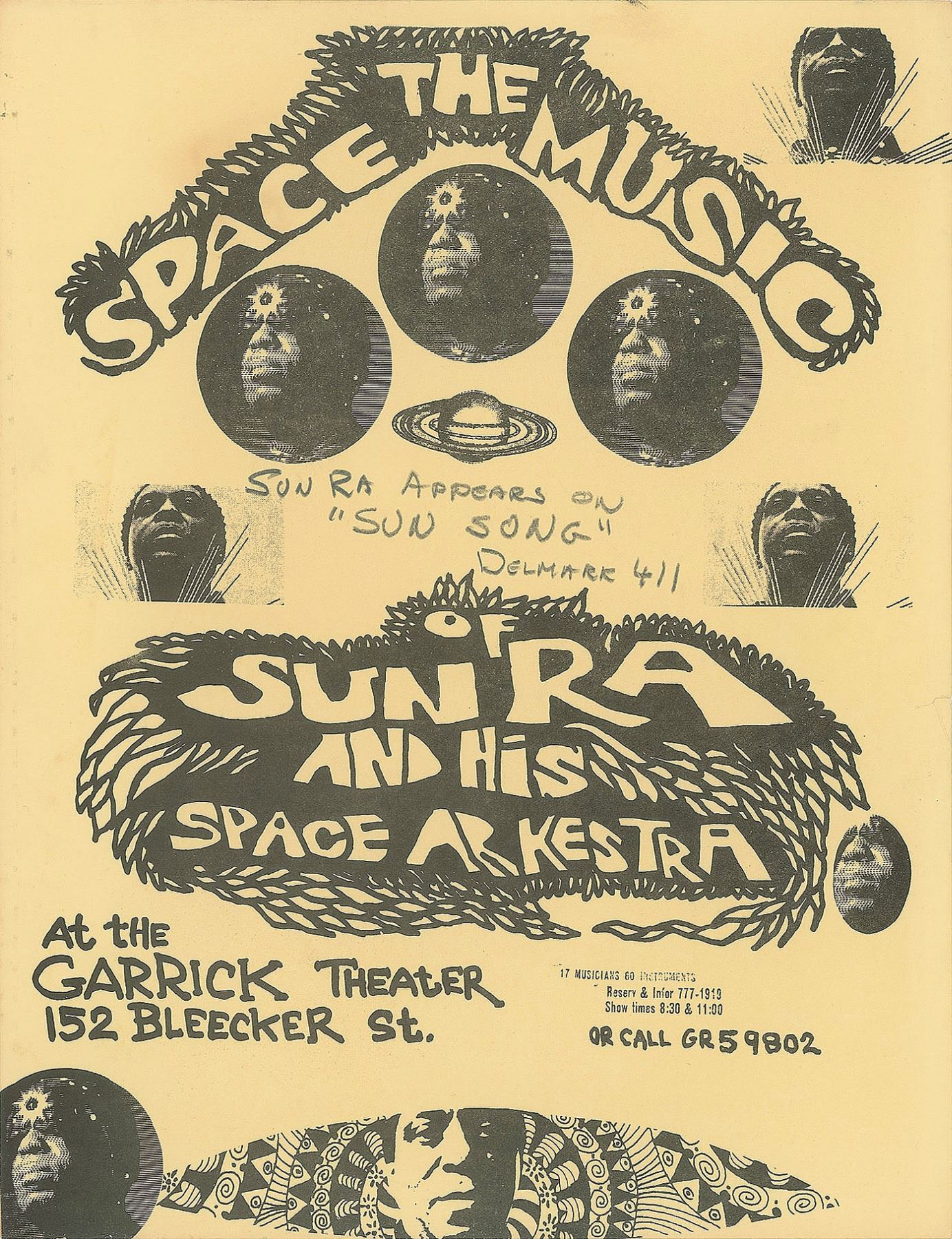 The Sun Ra Arkestra 1968 Garrick Theatre Handbill