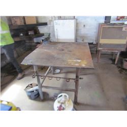 WELDING TABLE, 4X4, 1/2 PLATE STEEL C/W VISE AND ELCTRICAL OUTLET