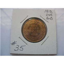 1912 Canadian Large Cent    -  Uncirculated - Red/Brown