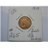 Image 1 : 1915 United States Gold 2 1/2 Dollars - Indian Head