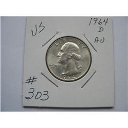 U.S.  1964D  Washington Quarter (Last Silver issue)