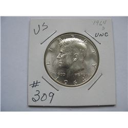 U.S.  1964D  Kennedy Half Dollar (First Year of Issue)  -  Unc