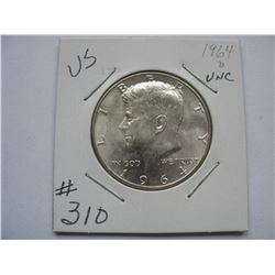U.S.  1964D  Kennedy Half Dollar (First Year of Issue)  -  Unc