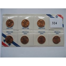 U.S. 1982 Lincoln Cent Set - 7 Different types