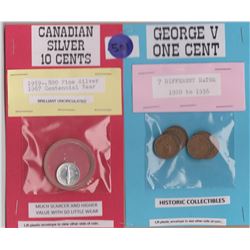 1959 & 1967 DIMES, 7 GEORGE PENNIES