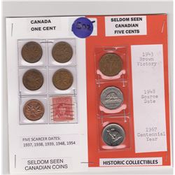 5 CNDN PENNIES, 3 NICKELS
