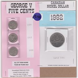 3 CNDN NICKELS, 1934, 1935, 1936 & 1982 NICKEL DOLLAR
