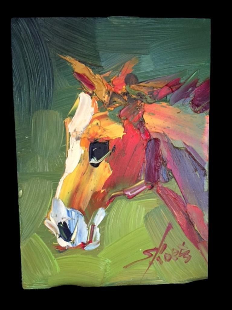 Pair Of Signed Abstract Horses Oil Paintings