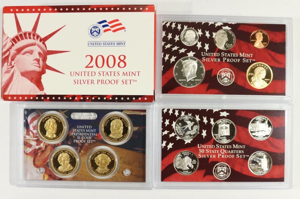 2008 SILVER PROOF SET WITH PRESIDENTS /& STATE QUARTERS 14 COIN