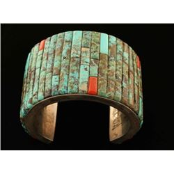 Inlaid Turquoise & Coral Cuff