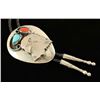 Image 2 : Navajo Turquoise, Coral & Nickel Bolo Tie