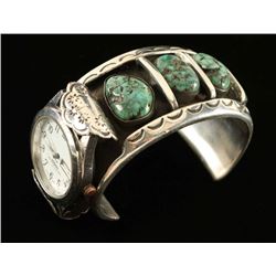 Vintage Silver & Turquoise Watch Cuff