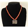 Image 1 : Antique Silver Repousse on Red Coral Necklace