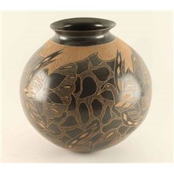 Incised Carved Pot with Bird Design
