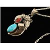 Image 1 : Silver, Coral & Turquoise Pendant with Bear Claw