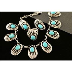 Natural Turquoise Bear Paw Necklace Set