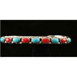 Turquoise & Coral Silver Ladies Bracelet