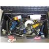 Image 1 : BOX OF VARIOS TOOLS, DRILL, SIDE GRINDER, QUIP GRIP, VICE CLAMPS, MISC