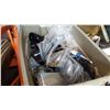 Image 2 : TOTE OF BRASS SHUTOFF VALVES PLUMBING OVERFLOW TRIM KITS SHOWER DRAINS AND FAUCET CONNECTOR HOSES