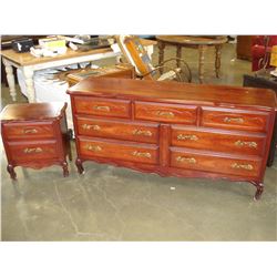 MAHOGANY FRENCH PROVINCAL DRESSER WITH NIGHTSTAND AND MIRROR