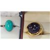 Image 2 : STERLING TURQUOISE RING AND LARGE PURPLE STONE RING