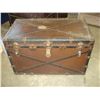 Image 2 : ANTIQUE LEATHER AND METAL BOUND TRUNK