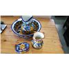 Image 2 : POTTERY JUG AND BOWL SET HAND PAINTED AND ACCESSORY PIECES