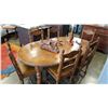 Image 2 : CARVED ANTIQUE CRANK DINGING TABLE W/ CRANK AND 2 LEAFS W/ 6 CHAIRS